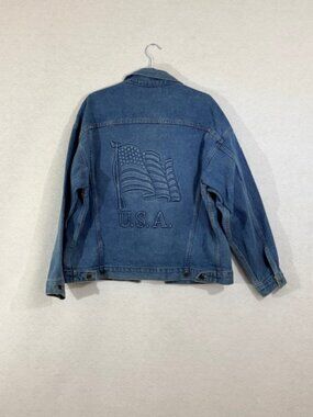 TYCA Mens Denim Jacket Vintage Trucker Embossed American Flag USA Medium